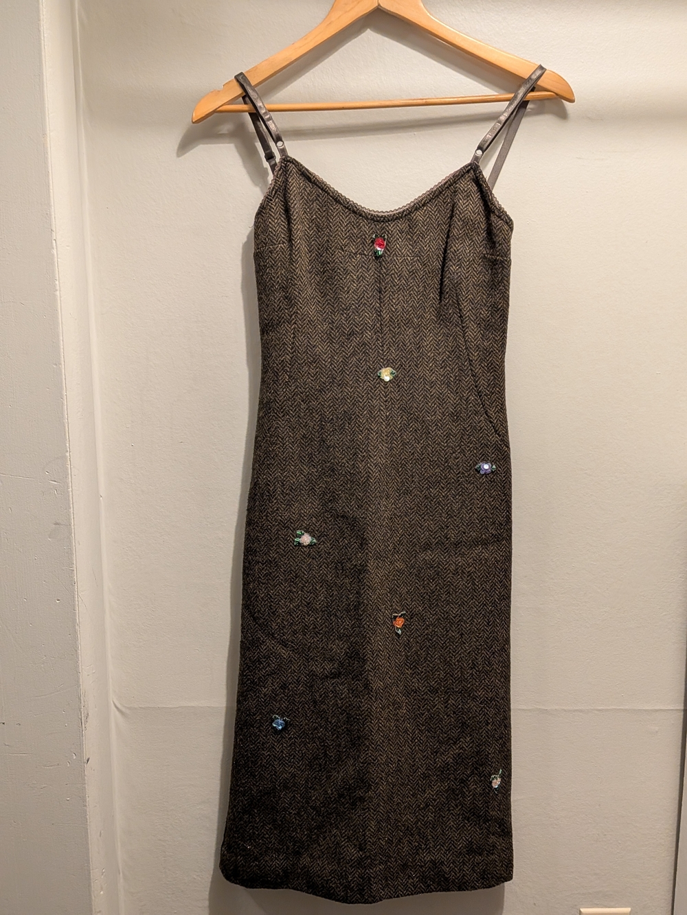vintage Kookai Herringbone Slip Dress in Brown Size 4
